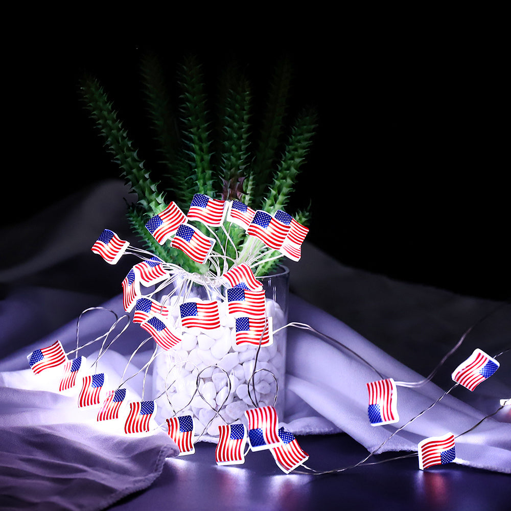 Battery Operated LED American Flag String Lights