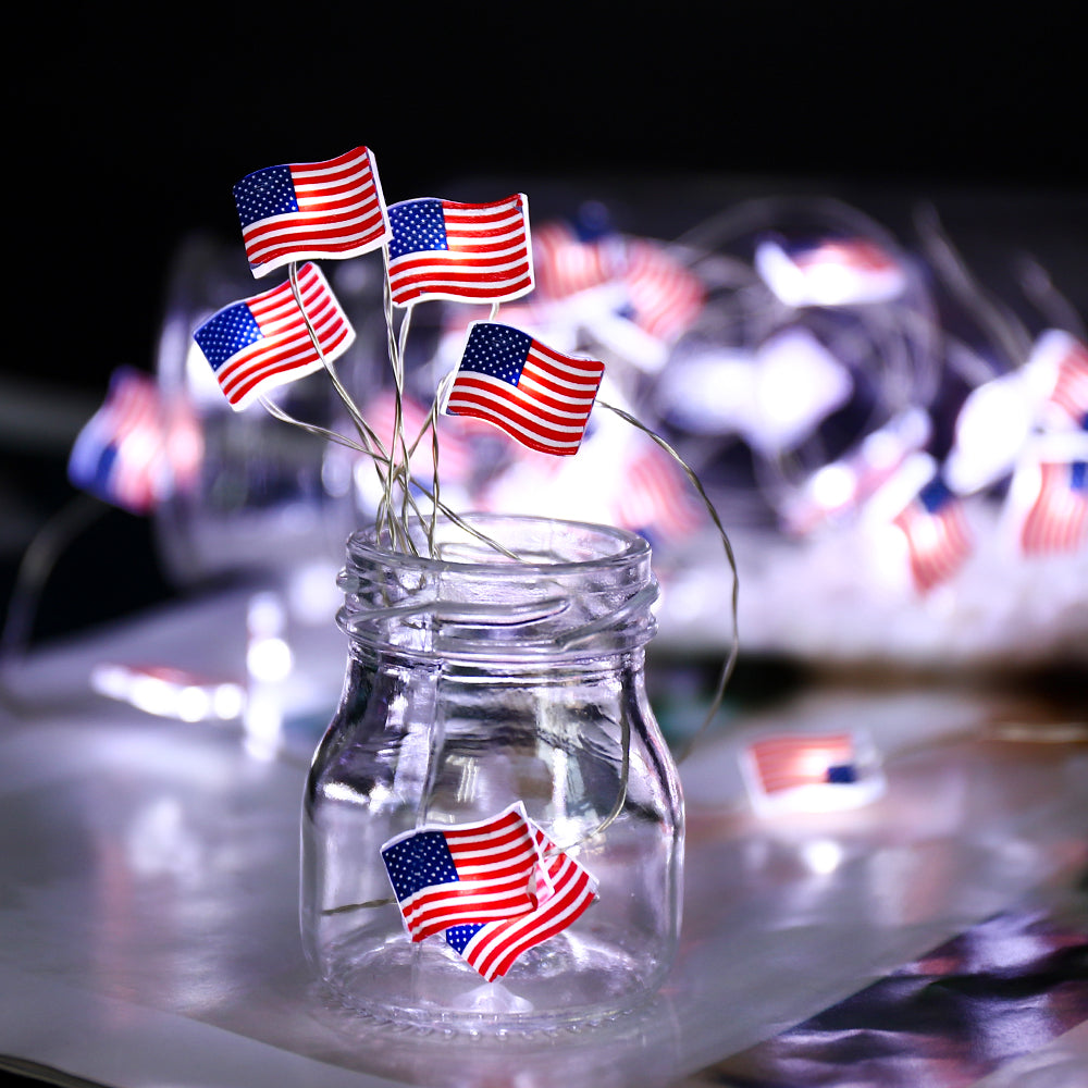Battery Operated LED American Flag String Lights